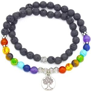 6 FOR $15 New 6mm Lava Rock Tree of Life Chakras Essential Oil Diffuser Bracelet